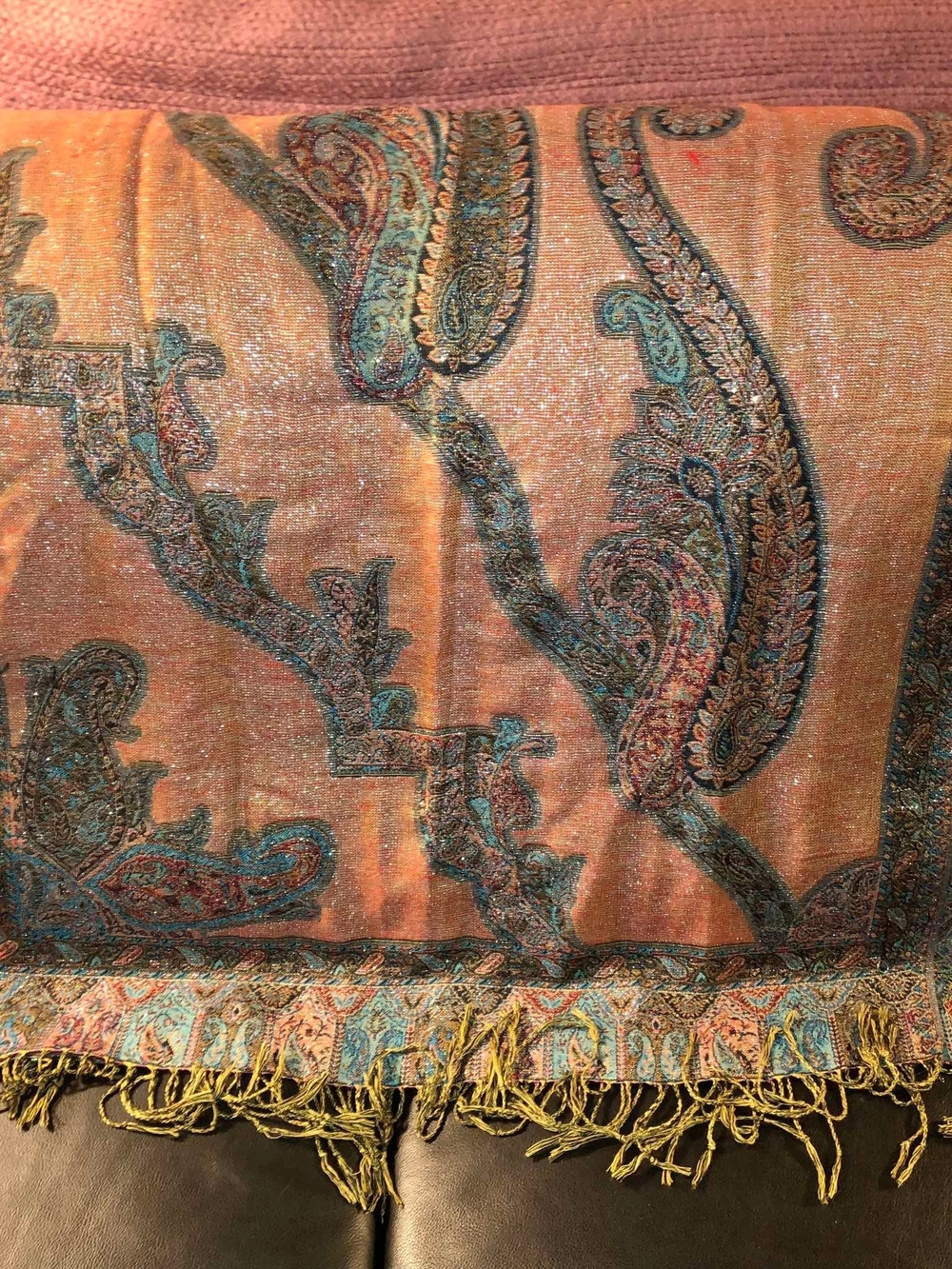 Paisley Woven Acrylic Blend Rectangle Scarf Fringe Women Black Blue Red 70X26